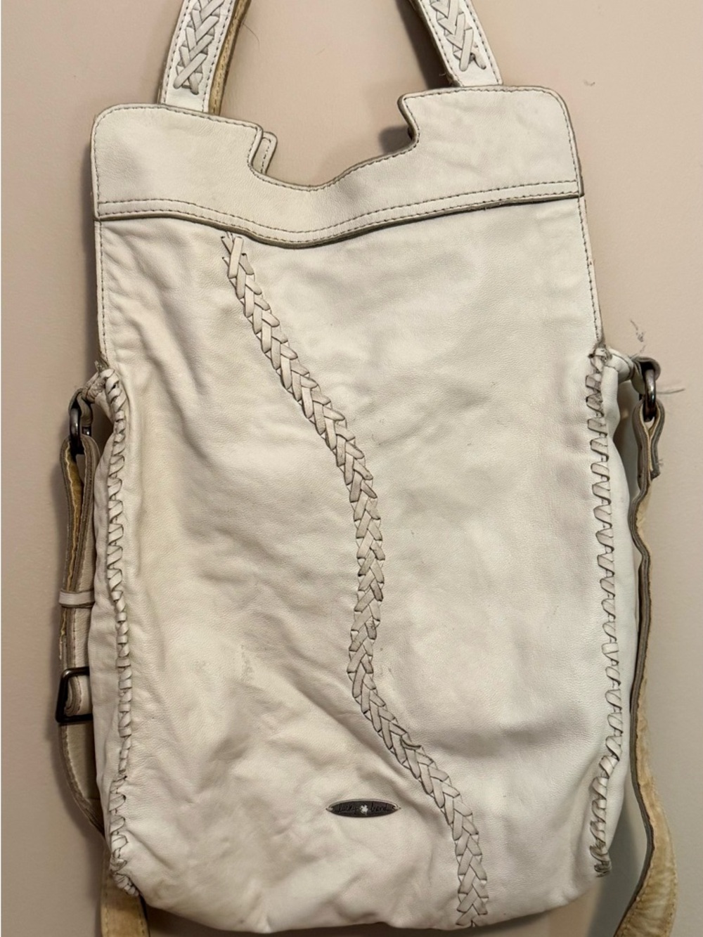 Lucky Brand White Braided Leather Crossbody Bag